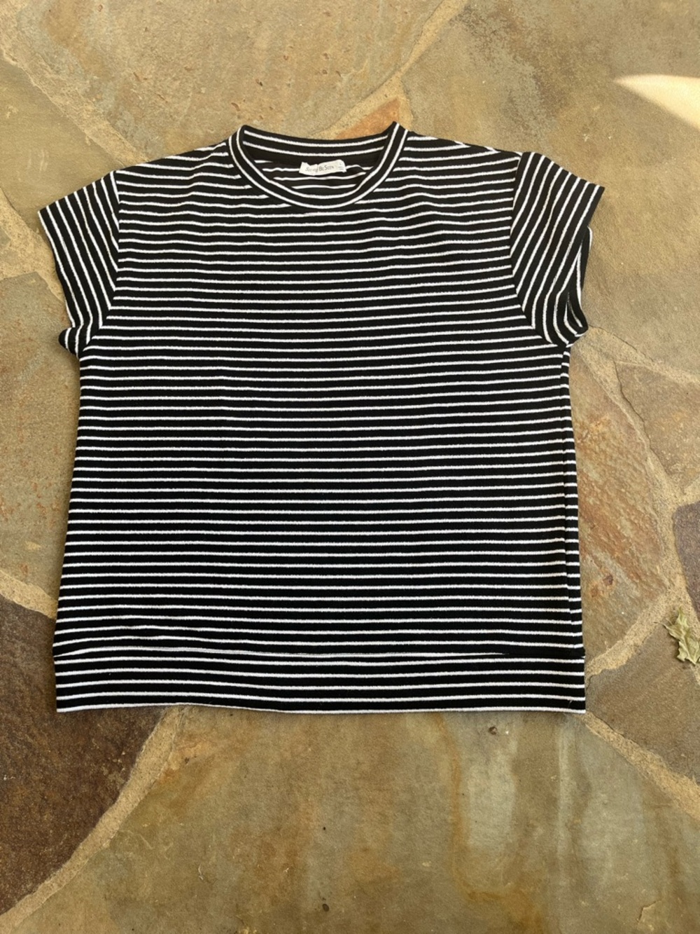 See and be Seen Black and White Striped Short Sleeve Top L